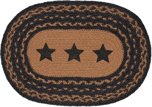 Miniatura 10 de VHC Brands Farmhouse Star - Mantel individual para mesa de comedor, yute trenzado, ovalado, negro tostado, 10 x 16 pulgadas