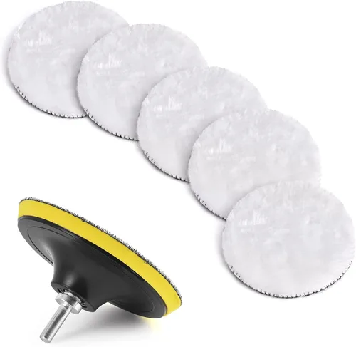 Miniatura 8 de Kshineni Juego de 7 discos de 3 pulgadas (80 mm) de lana para pulido y lustre de coche con adaptador de taladro M10