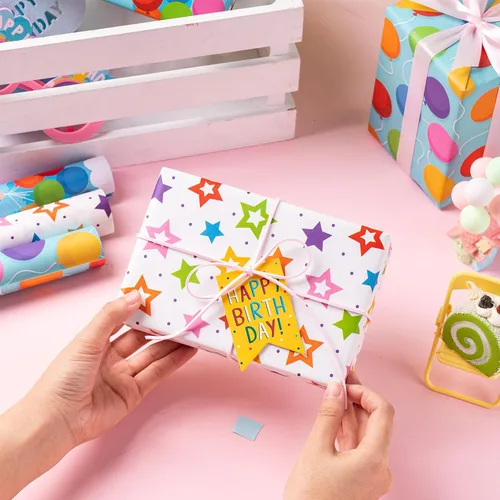Miniatura 3 de RUSPEPA Rollos de papel de regalo de estraza, mini rollo, para cumpleaños, fiestas, vacaciones, 17 pulgadas x 10 pies por rollo, total de 3 rollos
