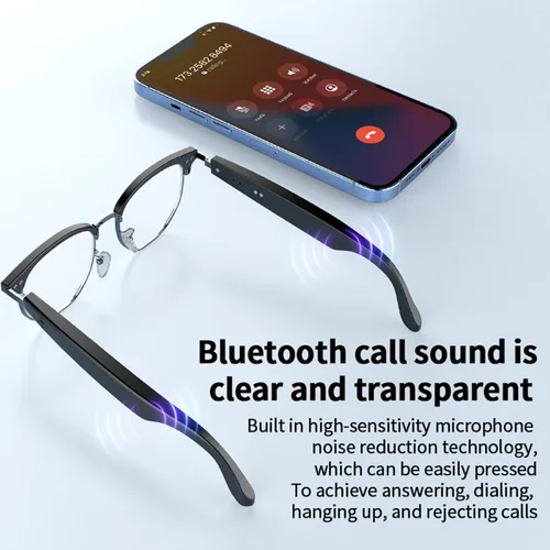 Miniatura 7 de PUSOKEI Gafas inteligentes, gafas de sol de audio, micrófono y altavoz integrados, protección U V00, auriculares de oído abierto, control táctil
