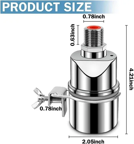 Miniatura 4 de Automatic Water Level Control Valve 1/2 Inch Stainless Steel Float Ball for Tank Swimming Pool Straight with Clip