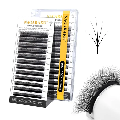 Miniatura 312 de NAGARAKU Extensiones de pestañas Double Tips 4D W, suministros con puntas dobles, gruesas con rizado D de 0.07 mm, bandeja mixta 8-15 mm, 0.07-D