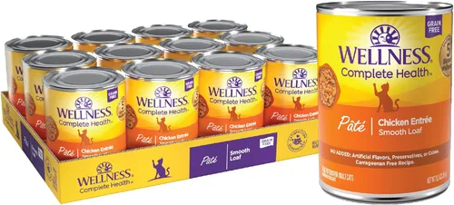 Wellness Complete Health - Alimento húmedo en paté para gatos adultos, natural, rico en proteínas, sin granos, 12.5 onzas, paquete de 12 (pollo)