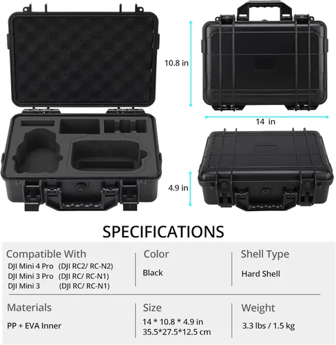 Miniatura 5 de Estuche rígido profesional Mini 4 Pro, bolsa de transporte de viaje impermeable para DJI Mini 4/3 Pro, con control remoto RC-N2/RC 2 y accesorios