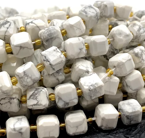 Miniatura 6 de ABCGEMS Cuentas de howlita blanca California (una técnica de corte revolucionaria aporta un aspecto más dinámico a un cubo tradicional) piedra