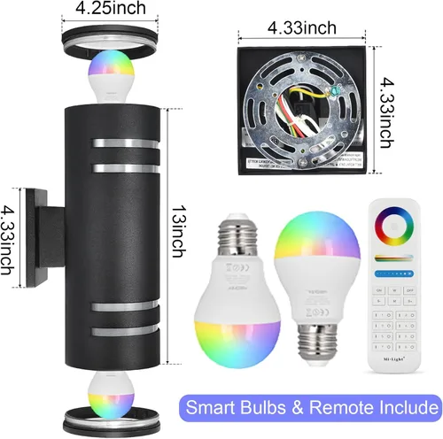 Miniatura 2 de wowlite Luces de Pared Exteriores para Casa, Control Remoto Inteligente RGBCW Luces de Arriba y Abajo, Aplique Exterior RGB de Cambio