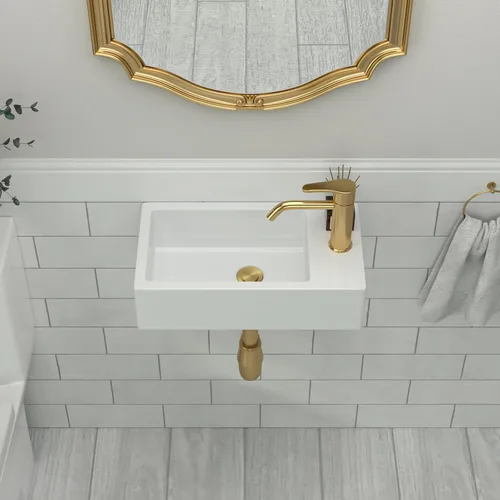Miniatura 2 de Fregadero rectangular pequeño de 18 x 10 pulgadas, fregadero rectangular de cerámica de porcelana blanca con orificio de grifo único para colgar