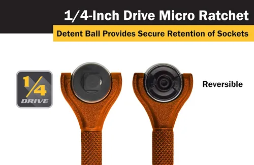 Miniatura 3 de Titan Tools 11322 - Destornillador con trinquete micro de 1/4 de pulgada x 4 pulgadas y 90 dientes - Naranja