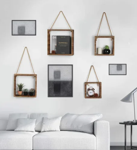 Miniatura 5 de J JACKCUBE DESIGN MK571B - Estantes cuadrados flotantes para colgar en la pared, estantes de madera rústica, cajas de sombra, decoración bohemia