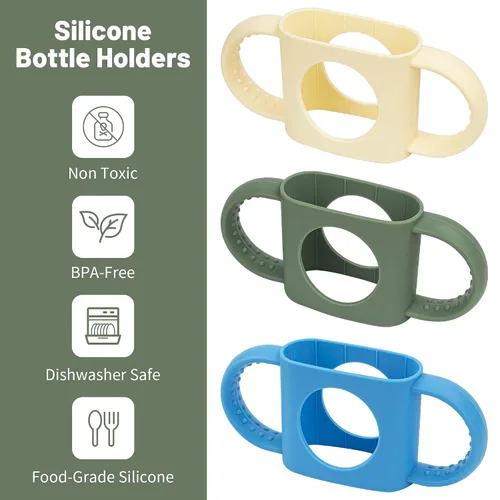 Miniatura 5 de Paquete de 3 asas para botellas compatibles con biberones estrechos y biberones de cuello ancho, asas antideslizantes de fácil agarre, silicona