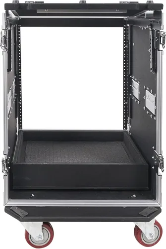 Miniatura 4 de Sound Town 14U PA DJ Caja de rack/ruta ATA para audio profesional con cajón de 2U, parte superior inclinada de mezclador de 11U, mesa de trabajo