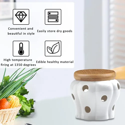 Miniatura 5 de MEKBOK Garlic Keeper,Garlic Keeper para mostrador,Contenedor de ajo ventilado blanco,Contenedor de almacenamiento de ajo de cerámica con tapa