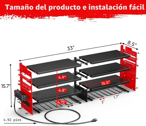 Miniatura 2 de POKIPO Organizador Grande de Herramientas Eléctricas de Pared con Estación de Carga, Estante de Almacenamiento de Herramientas de Metal de 4 Capas