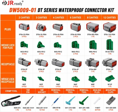 Miniatura 2 de JRready DW5009-01 - Kit de herramienta de crimpado de conectores Deutsch, conectores DT 2 3 4 6 8 12 impermeables con crimpador con trinquete 22-12