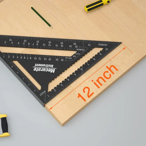 Miniatura 5 de Mecurate Rafter Square, Cuadrado de Viga de 12 Pulgadas Triángulo Cuadrado de Carpintero de Aluminio Fundido a Presión para Carpintería y Ebanistería