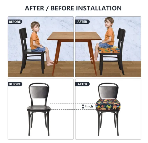 Miniatura 4 de Asiento elevador para niños para mesa de comedor, de 4 pulgadas, lavable, con dobles correas más seguras, parte inferior antideslizante, asiento