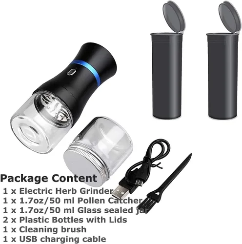 Miniatura 5 de Spacenight Molinillo eléctrico de hierbas compacto para capullos de flores, recargable por USB, 2 cámaras de vidrio de 1.7 onzas, ideal para llevar