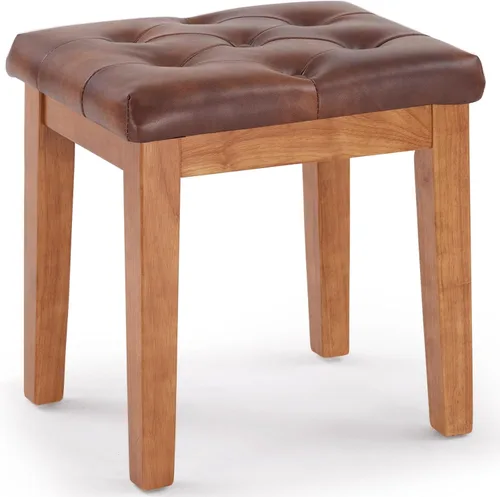 Miniatura 12 de Banco otomano tapizado con patas de madera maciza y botones, otomana grande de gran tamaño, piel sintética, color marrón coñac
