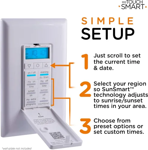 Miniatura 5 de myTouchSmart 33861 LE Temporizador digital de pared, interruptor de puerta de empuje, pantalla LED retroiluminada, 8 tiempos de encendido/apagado