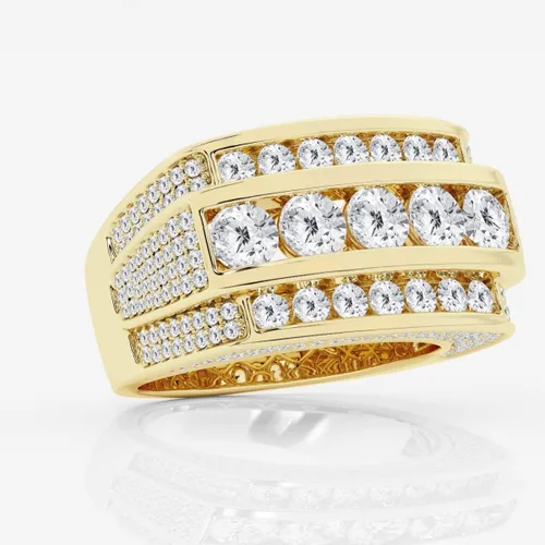 Miniatura 4 de CUSTOMIZE JEWELS 4 13 ctw Round Lab Grown Diamond Men's Multi-Row Rectangular Wedding Band In 14k Gold