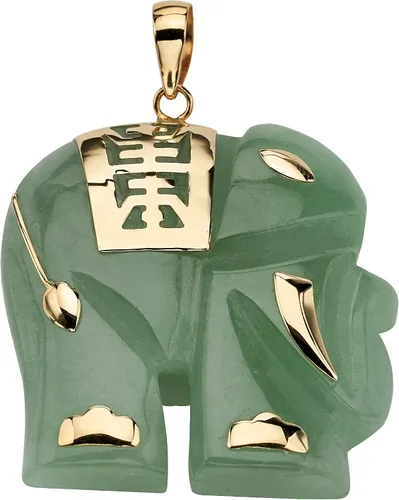 Colgante de oro amarillo auténtico de 10 quilates verde o negro jade o nácar de la buena suerte con dije de elefante (1.299in), Metal, Jade