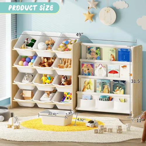 Miniatura 2 de EXPERLAM Organizador de almacenamiento de juguetes para niños, organizador de juguetes con estantería, almacenamiento de juguetes con 12