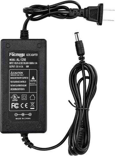 Facmogu Fuente de alimentación de 12 V 5 A, adaptador de CA CC, convertidor de 100-240 V a 12 voltios transformador de 5 amperios para accesorios de