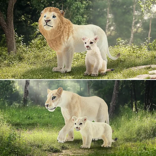Miniatura 9 de Toymany 6 piezas de figuras de leones blancos con cachorros de león, figuras de animales de la selva de 2-5 pulgadas, conjunto familiar realista que