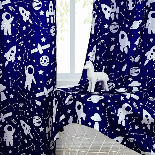 Central Park Cortinas de ventana con filtro de luz para dormitorio de niños, guardería, temática de planeta espacial, 54 pulgadas de largo con Azul