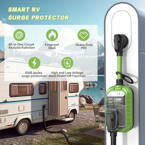 Miniatura 6 de EyGde Protector de sobretensiones para RV de 30 amperios, analizador de circuito RV con cubierta impermeable, protector de voltaje de potencia