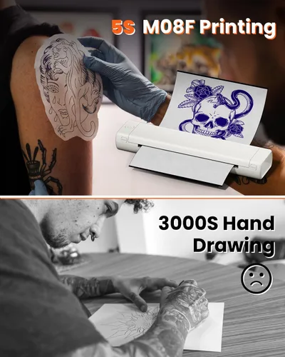Miniatura 4 de COLORWING M08F - Impresora inalámbrica portátil de plantillas de tatuajes, máquina térmica sin tinta Bluetooth para plantillas de tatuajes con 10