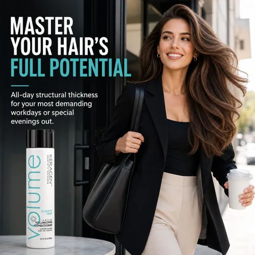 Miniatura 7 de KERAGEN Acondicionador voluminizador, sin alcohol, sin sulfatos y sin parabenos para cabello fino, queratina, pantenol, aceite de jojoba