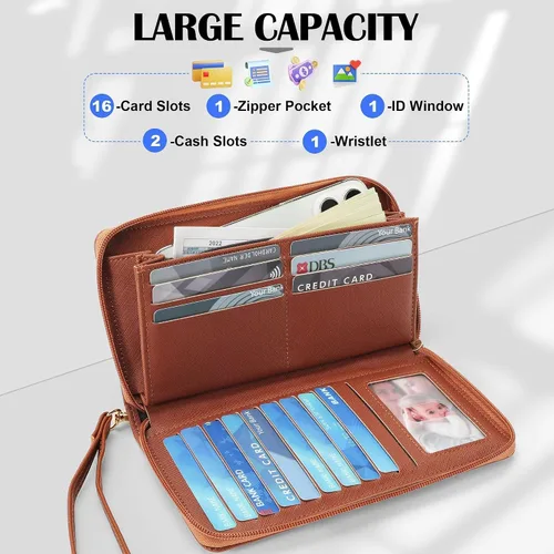 Miniatura 100 de Chelmon - Monedero para mujer de cuero genuino con bloqueo de señal RFID, para tarjetas de crédito