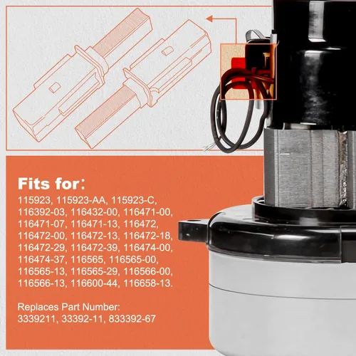 Miniatura 2 de MaxLLTo Paquete de 2 cepillos de carbono de repuesto 833392-67 3339211 33392-11 para motor de cordero Ametek 115923 115923-AA 115923-C 116392-03
