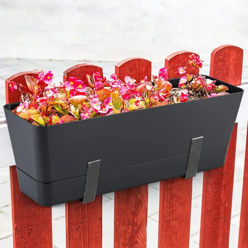Miniatura 5 de Skelang Maceta rectangular de 3 piezas, maceta de flores de 12 pulgadas, contenedor para alféizar de ventana para suculentas, hierbas, verduras Negro