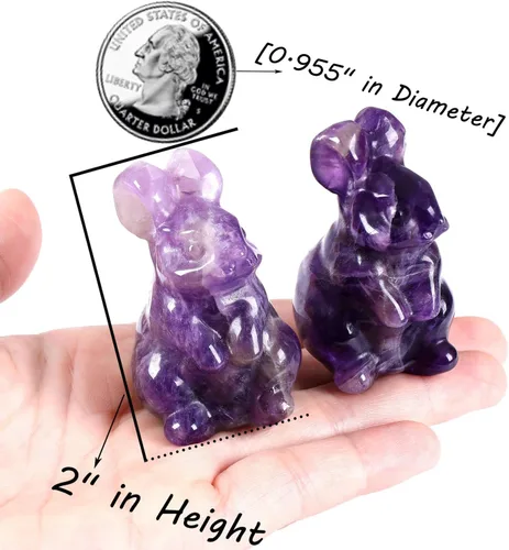 Miniatura 3 de QINJIEJIE Decoración de Pascua de 2 pulgadas, estatua de conejo de amatista, cristales de conejo, piedras curativas, piedras preciosas naturales
