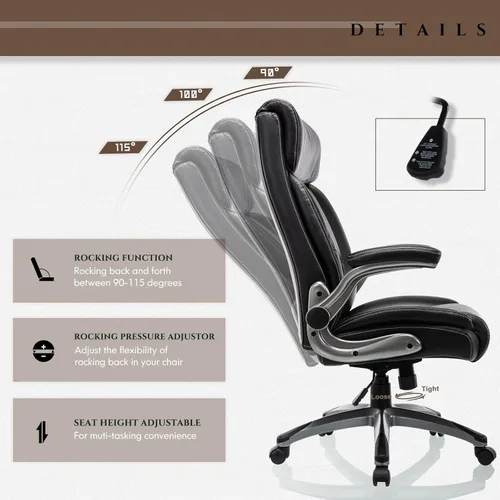 Miniatura 6 de COLAMY Silla Ergonómica de Oficina Ejecutiva con Cuero Sintético Grueso, Reposabrazos Abatibles, Respaldo Alto Ajustable en Altura e Inclinación