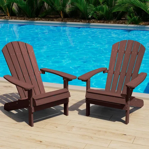 Miniatura 16 de YEFU Silla Adirondack de plástico resistente a la intemperie, sillas de patio con instalación fácil en 5 pasos, se ve exactamente como madera real