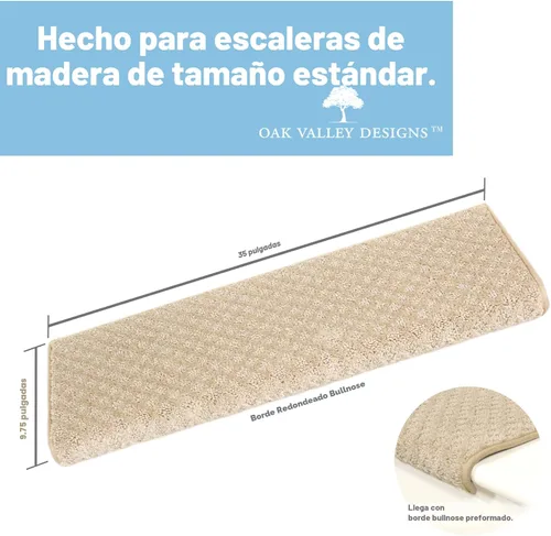 Miniatura 2 de Oak Valley Designs™ Peldaños de Alfombra con Borde Redondeado Bullnose - Alfombras Antideslizantes para Escaleras Interiores de Madera