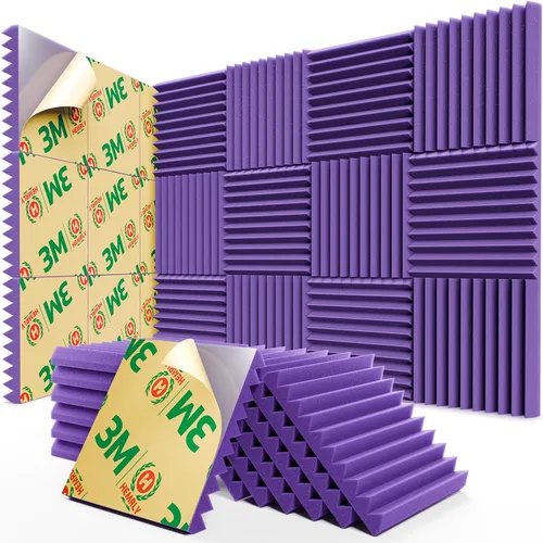 Miniatura 12 de Paquete de 12 Paneles Acústicos Autoadhesivos, 1" X 12" X 12" Paneles de Espuma de Recuperación Rápida a Prueba de Sonido, Cuñas de Espuma Acústica