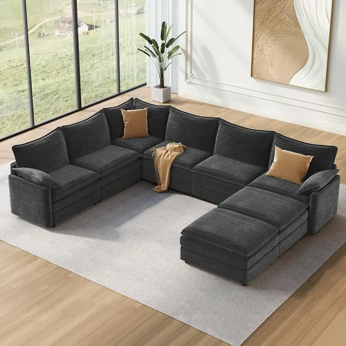 Miniatura 54 de Vesgantti Sofá modular de 108 pulgadas, cómodo sofá de nube con asiento profundo otomano movible, sofá modular en forma de L, sofás seccionales