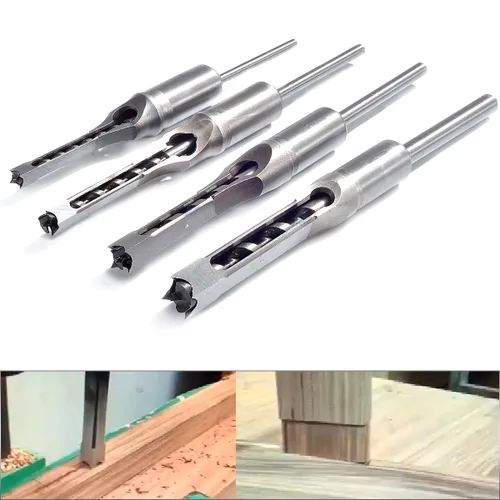 Miniatura 8 de KATUR Juego de brocas cuadradas para carpintería, 4 piezas HSS, cincel de mortaja, brocas avellanadoras para carpintería, sierra de agujero, kits