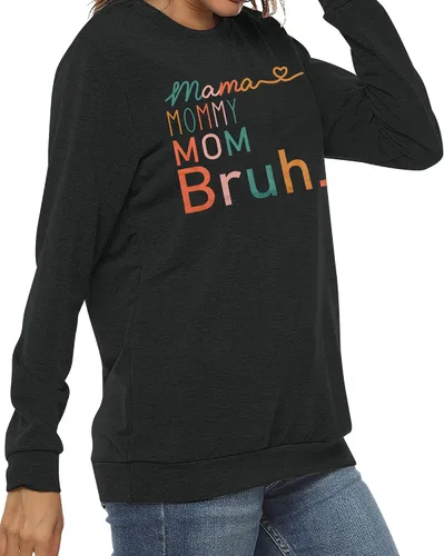 Miniatura 3 de BLANCHES Sudadera para mujer con texto en inglés Mama Mom, Mamá, Bruh, divertida, sudadera sin botones, informal, holgada, de manga larga