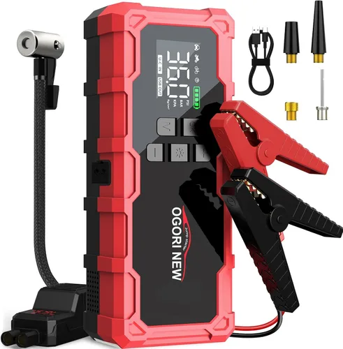 Arrancador de 8000A con compresor de aire, 26800mAh 150PSI arrancador portátil de batería de automóvil (toda gasolina/16L diésel), 12V Supersafe