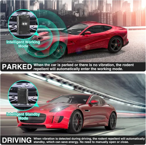 Miniatura 3 de Repelente ultrasónico de roedores para motor de automóvil, paquete de 4 unidades de disuasión de ratones bajo el capó con luces intermitentes