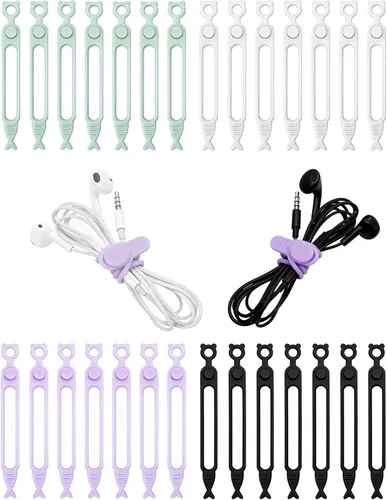 Miniatura 8 de 28 piezas de bridas de silicona reutilizables, correas de cable negro para organizar cables de carga, cables de computadora