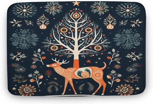 Miniatura 19 de Alfombra de baño con árbol de Navidad con ciervos en invierno, alfombra de baño vintage de terciopelo de Navidad, alfombra de baño para ducha
