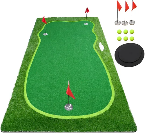 Golf Putting Verde/Mat-Golf Training Mat - Alfombrilla profesional de práctica de golf - Putter largo desafiante verde para interiores y exteriores