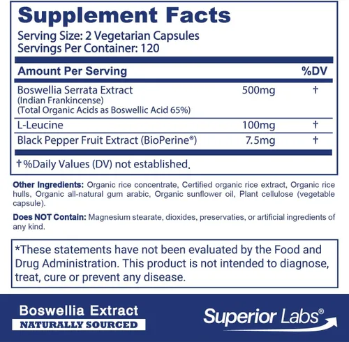 Miniatura 2 de Extracto de Boswellia no sintético. De Superior Labs. Por 0.018 oz y 240 cápsulas vegetales.