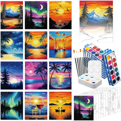 Miniatura 16 de Ctosree 12 juegos de lienzo predibujado para pintar adultos, kit de sorbo y pintura, lienzo preimpreso a granel para Pascua, Día de la Madre